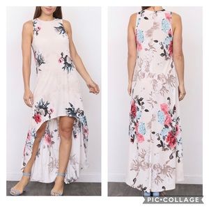 SOLD Ivory & Red Floral Hi-Low Maxi Dress, S